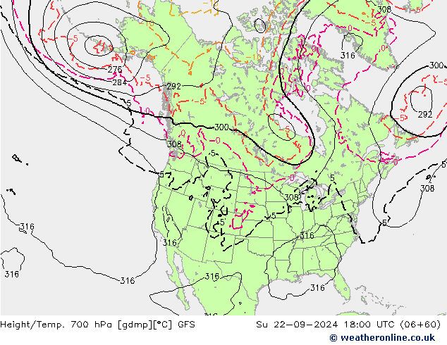 Height/Temp. 700 hPa GFS  22.09.2024 18 UTC