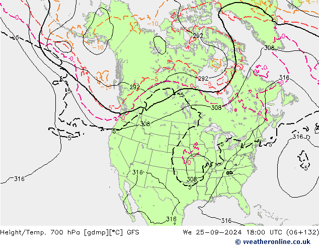 Height/Temp. 700 hPa GFS  25.09.2024 18 UTC