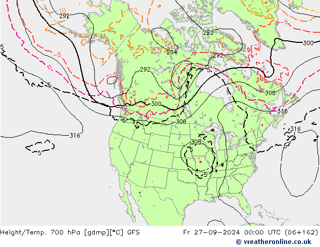 Height/Temp. 700 hPa GFS Pá 27.09.2024 00 UTC