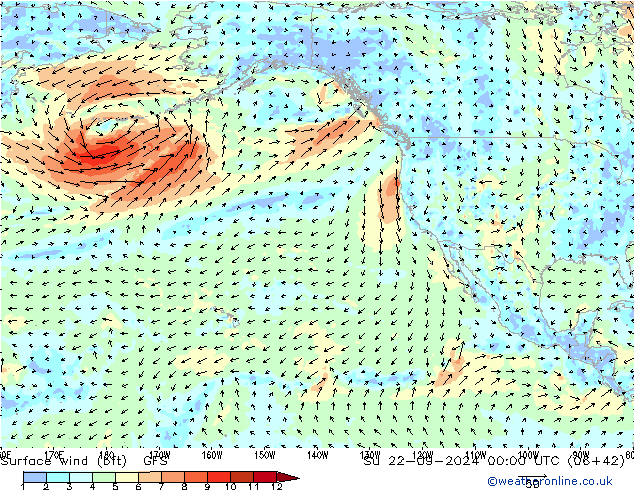 Vent 10 m (bft) GFS dim 22.09.2024 00 UTC