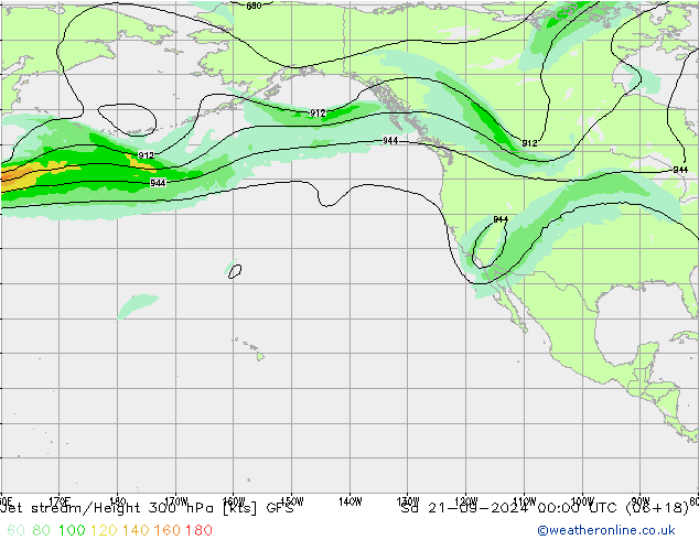 Corriente en chorro GFS sáb 21.09.2024 00 UTC