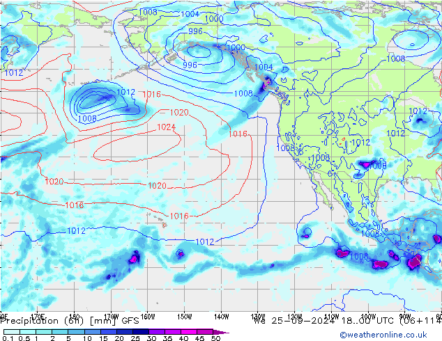 Totale neerslag (6h) GFS wo 25.09.2024 00 UTC