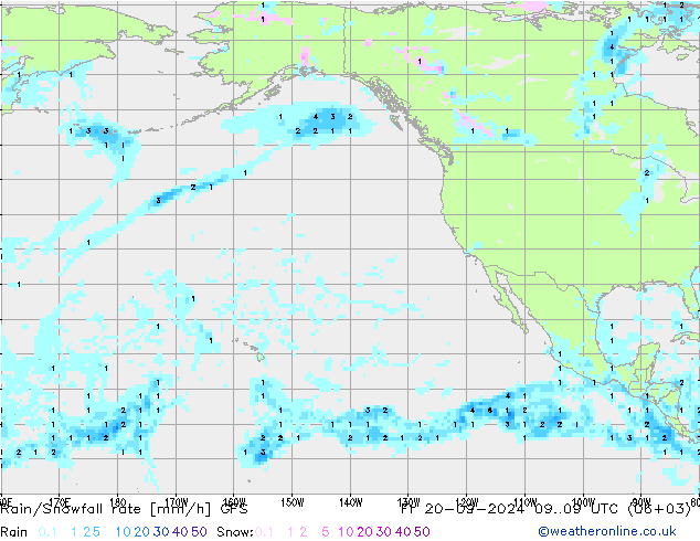 Rain/Snowfall rate GFS пт 20.09.2024 09 UTC