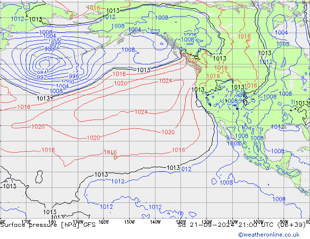 Pressione al suolo GFS sab 21.09.2024 21 UTC