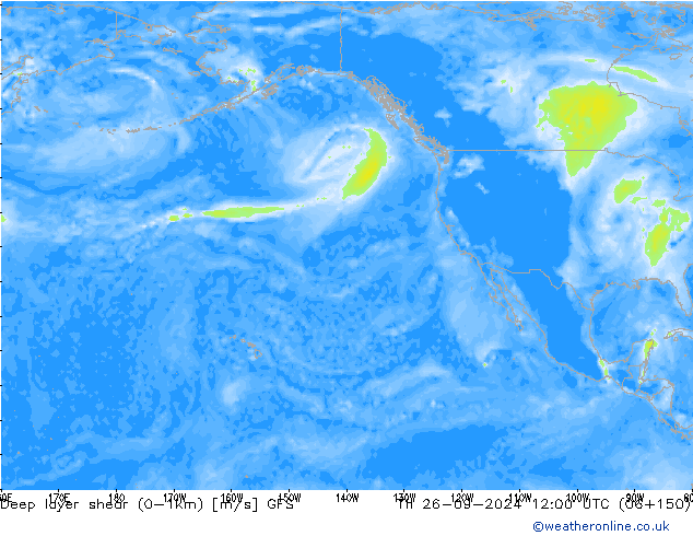 Deep layer shear (0-1km) GFS чт 26.09.2024 12 UTC