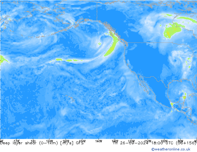 Deep layer shear (0-1km) GFS  26.09.2024 18 UTC