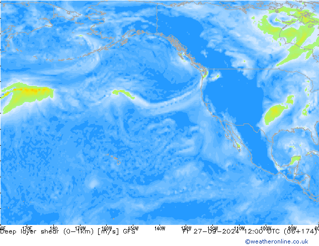 Deep layer shear (0-1km) GFS  27.09.2024 12 UTC