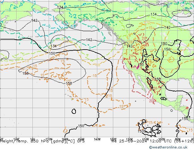 Z500/Rain (+SLP)/Z850 GFS mer 25.09.2024 12 UTC