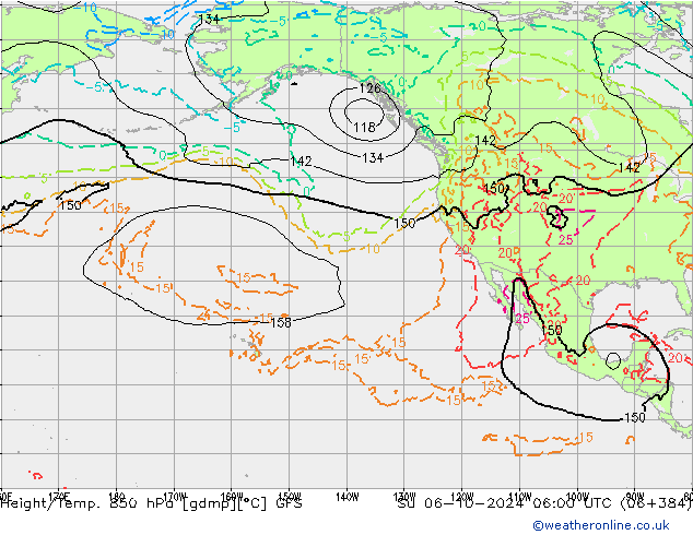 Hoogte/Temp. 850 hPa GFS zo 06.10.2024 06 UTC