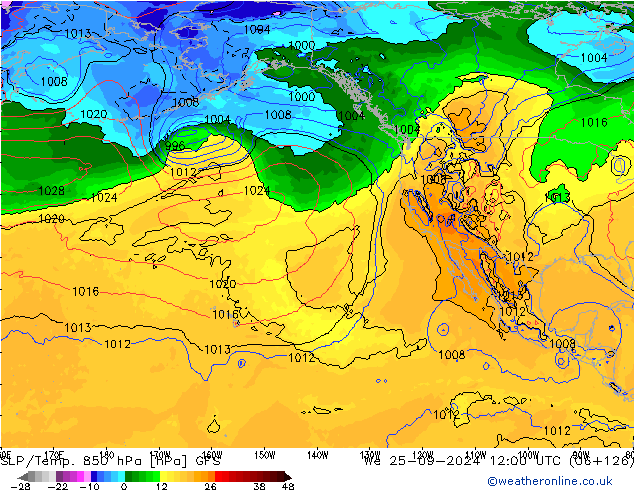 SLP/Temp. 850 hPa GFS Mi 25.09.2024 12 UTC