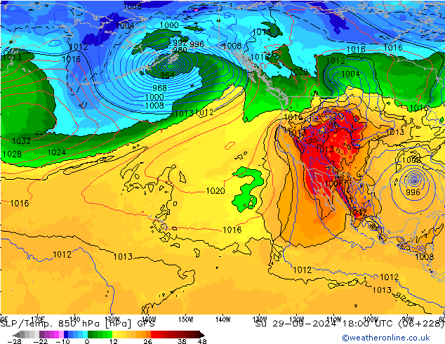 SLP/Temp. 850 hPa GFS Su 29.09.2024 18 UTC