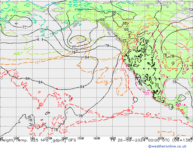 Height/Temp. 925 hPa GFS Čt 26.09.2024 00 UTC