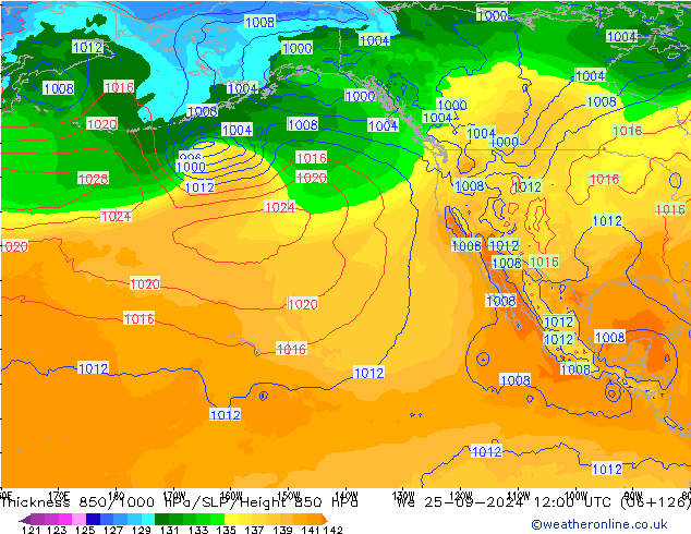 Schichtdicke 850-1000 hPa GFS Mi 25.09.2024 12 UTC