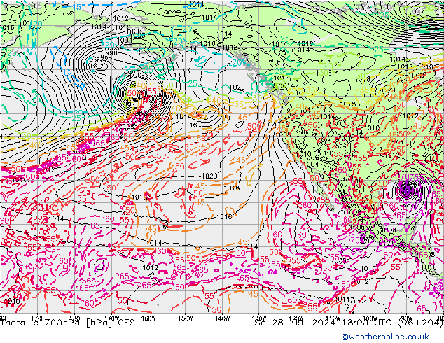 Theta-e 700hPa GFS Sa 28.09.2024 18 UTC