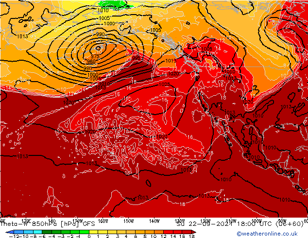 Theta-W 850hPa GFS dom 22.09.2024 18 UTC