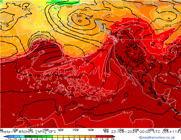 Theta-W 850hPa GFS wo 25.09.2024 00 UTC