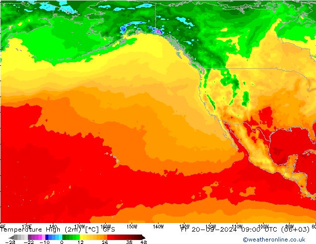 Max. Temperatura (2m) GFS pt. 20.09.2024 09 UTC