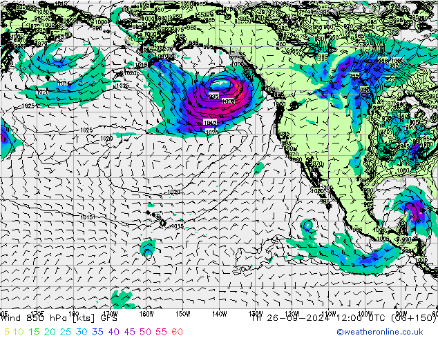 Wind 850 hPa GFS Th 26.09.2024 12 UTC