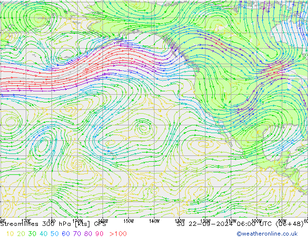 Streamlines 300 hPa GFS Su 22.09.2024 06 UTC