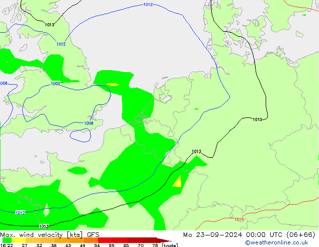 Max. wind velocity GFS lun 23.09.2024 00 UTC