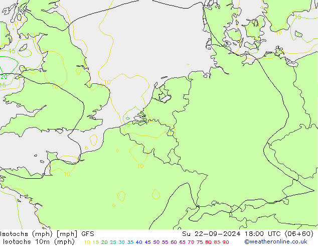 Isotachs (mph) GFS  22.09.2024 18 UTC