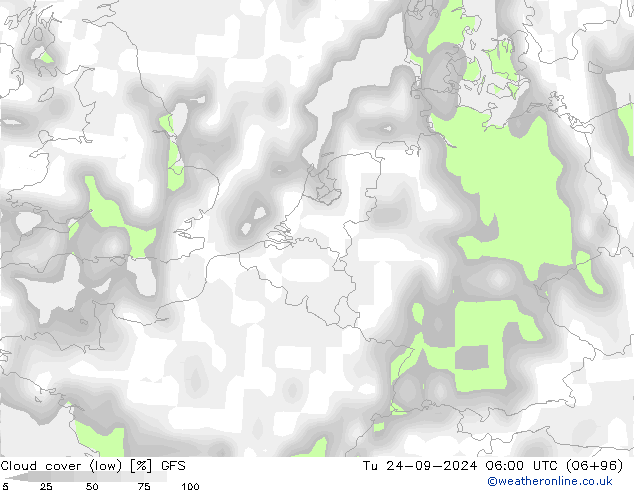 Wolken (hoch,mittel,tief) GFS Di 24.09.2024 06 UTC