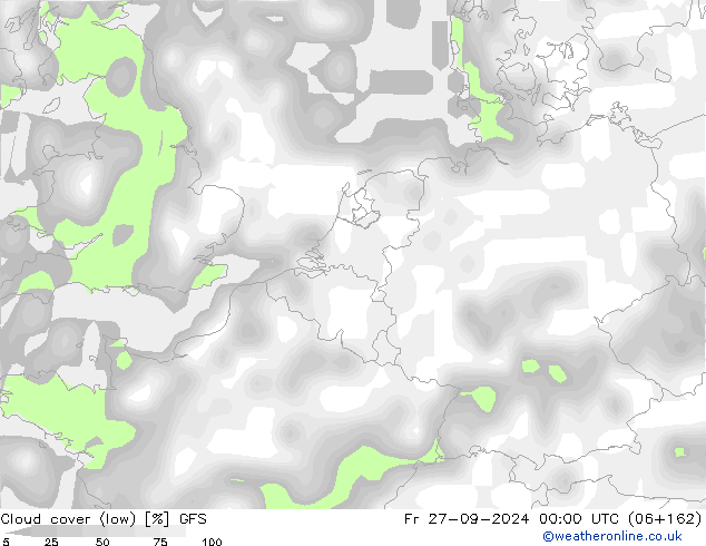 Bewolking (Laag) GFS vr 27.09.2024 00 UTC