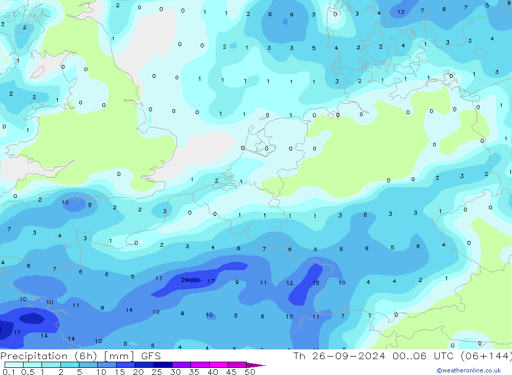 Precipitación (6h) GFS jue 26.09.2024 06 UTC