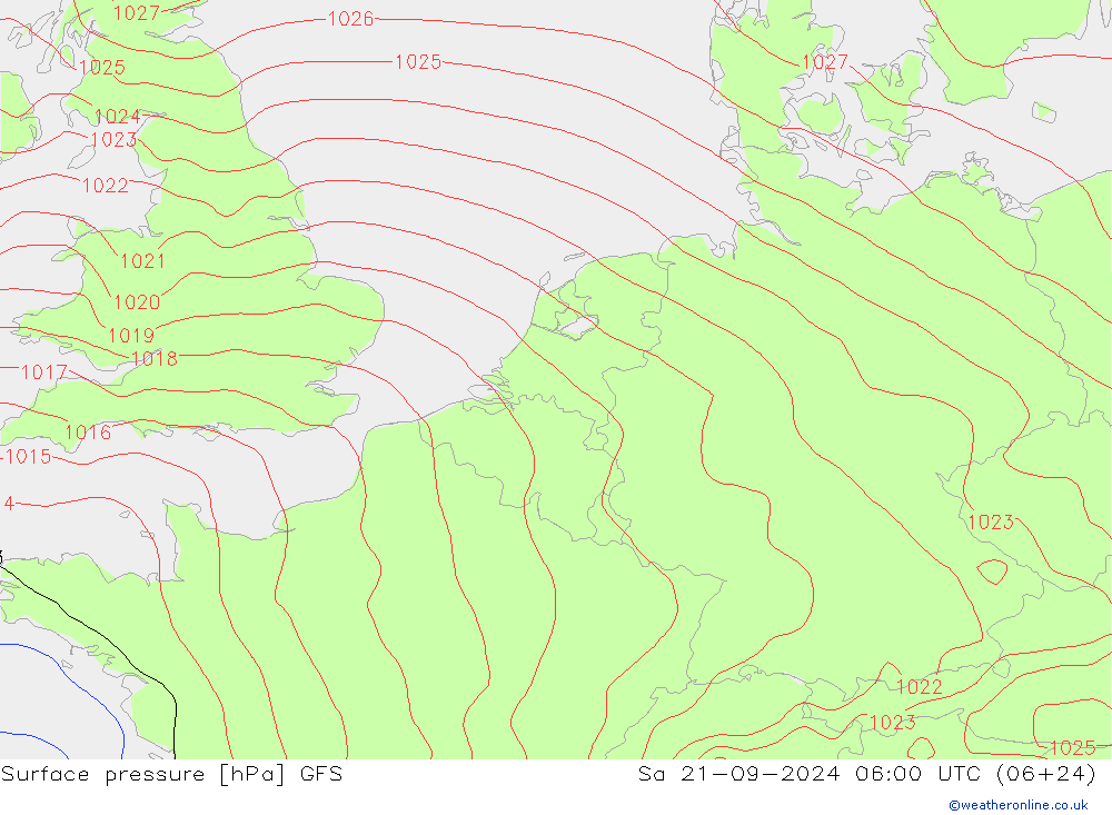 Atmosférický tlak GFS So 21.09.2024 06 UTC