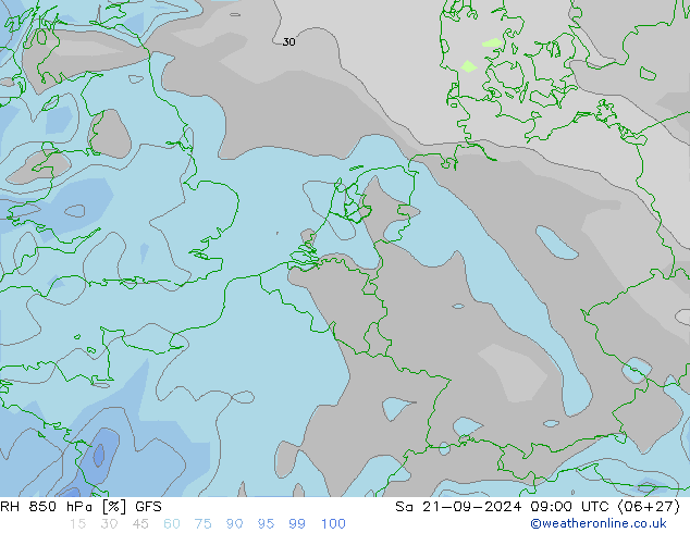 RH 850 hPa GFS Sa 21.09.2024 09 UTC