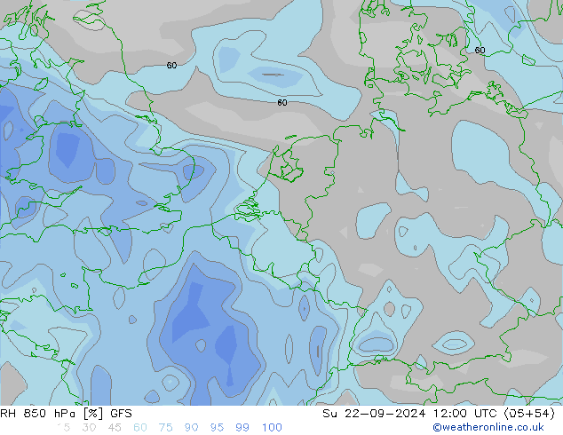 Humidité rel. 850 hPa GFS dim 22.09.2024 12 UTC