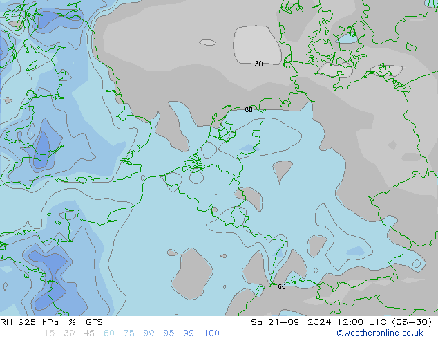 RH 925 hPa GFS Sa 21.09.2024 12 UTC