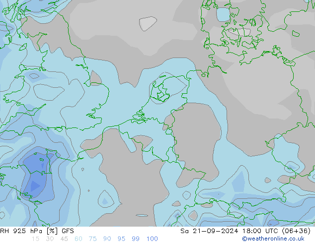 RH 925 hPa GFS Sa 21.09.2024 18 UTC