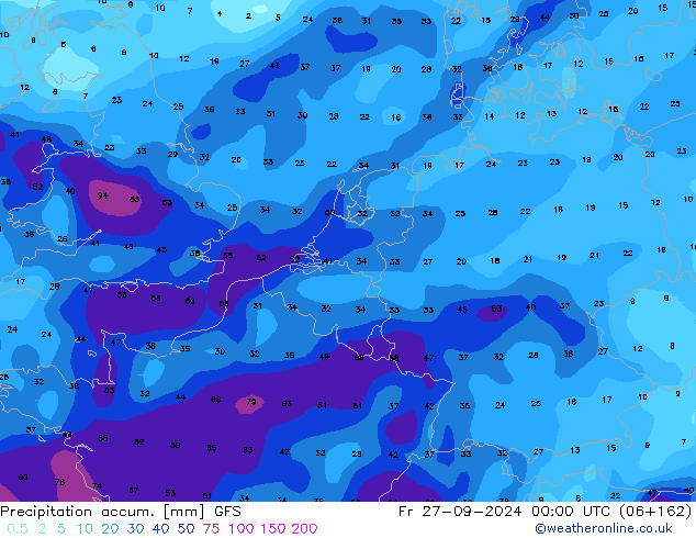 Precipitation accum. GFS  27.09.2024 00 UTC