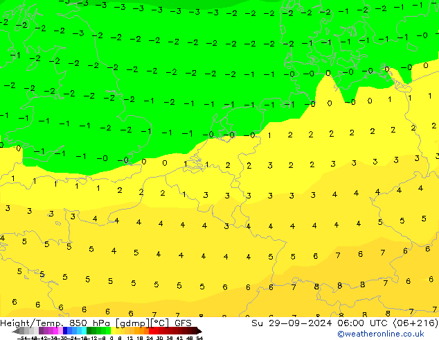 Height/Temp. 850 hPa GFS Su 29.09.2024 06 UTC