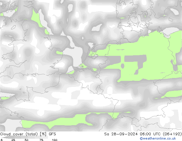 Nuages (total) GFS sam 28.09.2024 06 UTC