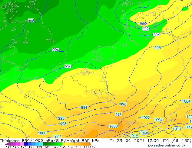 850-1000 hPa Kalınlığı GFS Per 26.09.2024 12 UTC