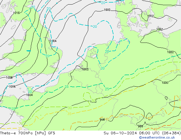 Theta-e 700hPa GFS Su 06.10.2024 06 UTC