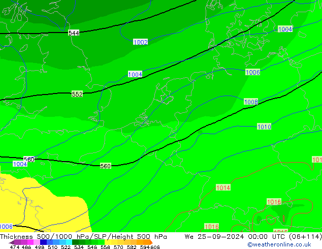 500-1000 hPa Kalınlığı GFS Çar 25.09.2024 00 UTC