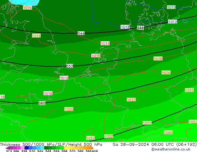 Schichtdicke 500-1000 hPa GFS Sa 28.09.2024 06 UTC