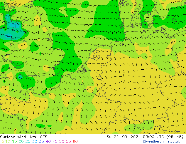 ветер 10 m GFS Вс 22.09.2024 03 UTC