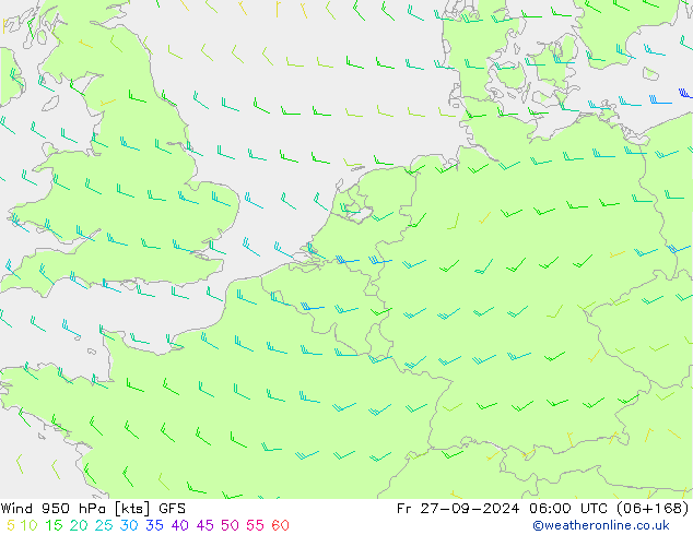 ветер 950 гПа GFS пт 27.09.2024 06 UTC