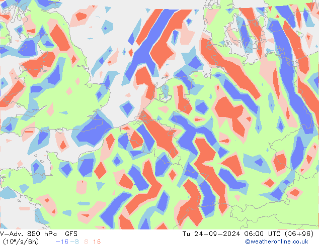 V-Adv. 850 hPa GFS Út 24.09.2024 06 UTC