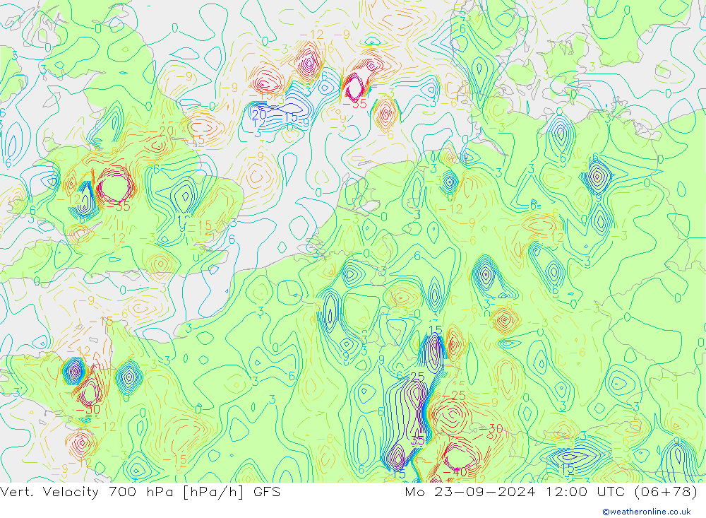 Vert. Velocity 700 hPa GFS Po 23.09.2024 12 UTC