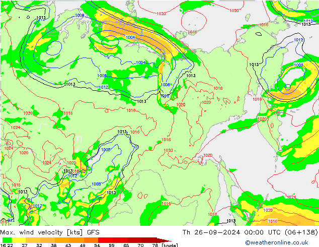 Max. wind velocity GFS Čt 26.09.2024 00 UTC