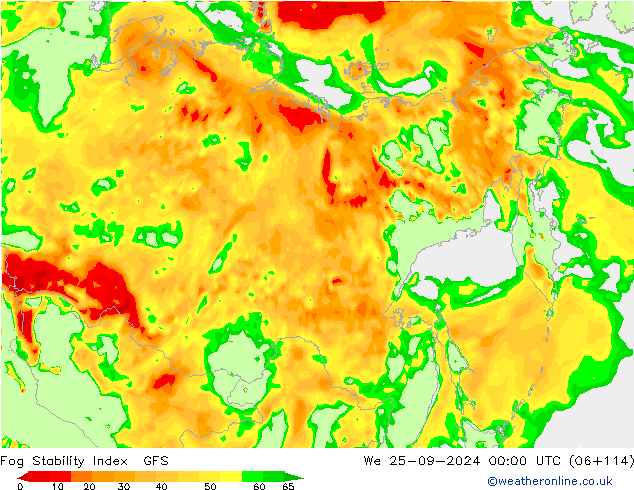 Fog Stability Index GFS ср 25.09.2024 00 UTC