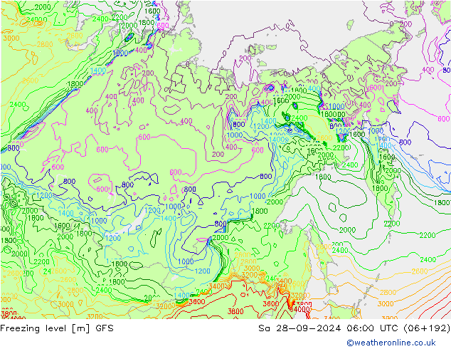 Freezing level GFS Sa 28.09.2024 06 UTC