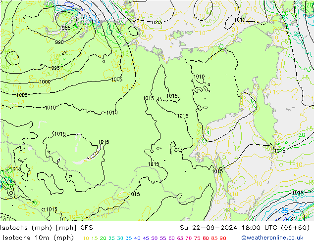 Isotachs (mph) GFS dim 22.09.2024 18 UTC