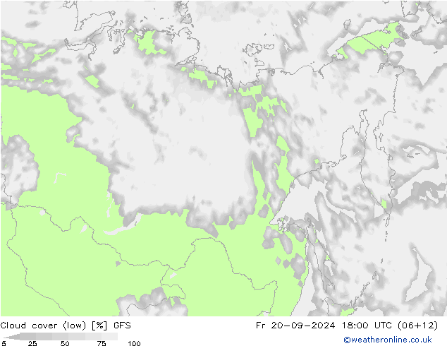 Bewolking (Laag) GFS vr 20.09.2024 18 UTC