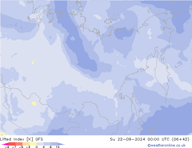 Lifted Index GFS Вс 22.09.2024 00 UTC